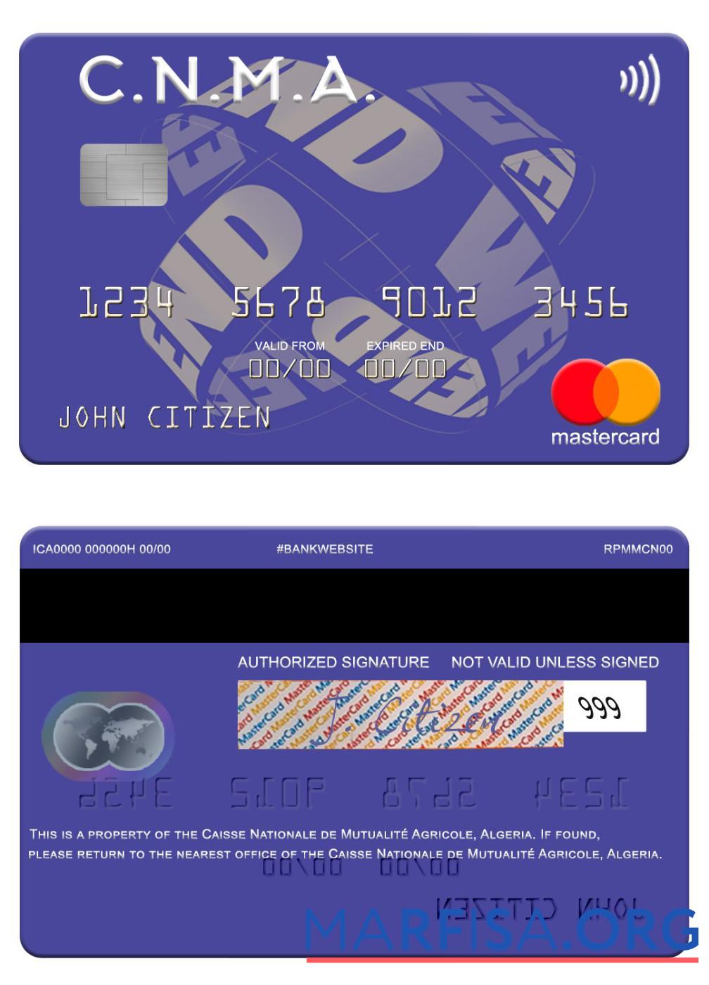 Blank Algeria Caisse Nationale de Mutualité Agricole mastercard real example